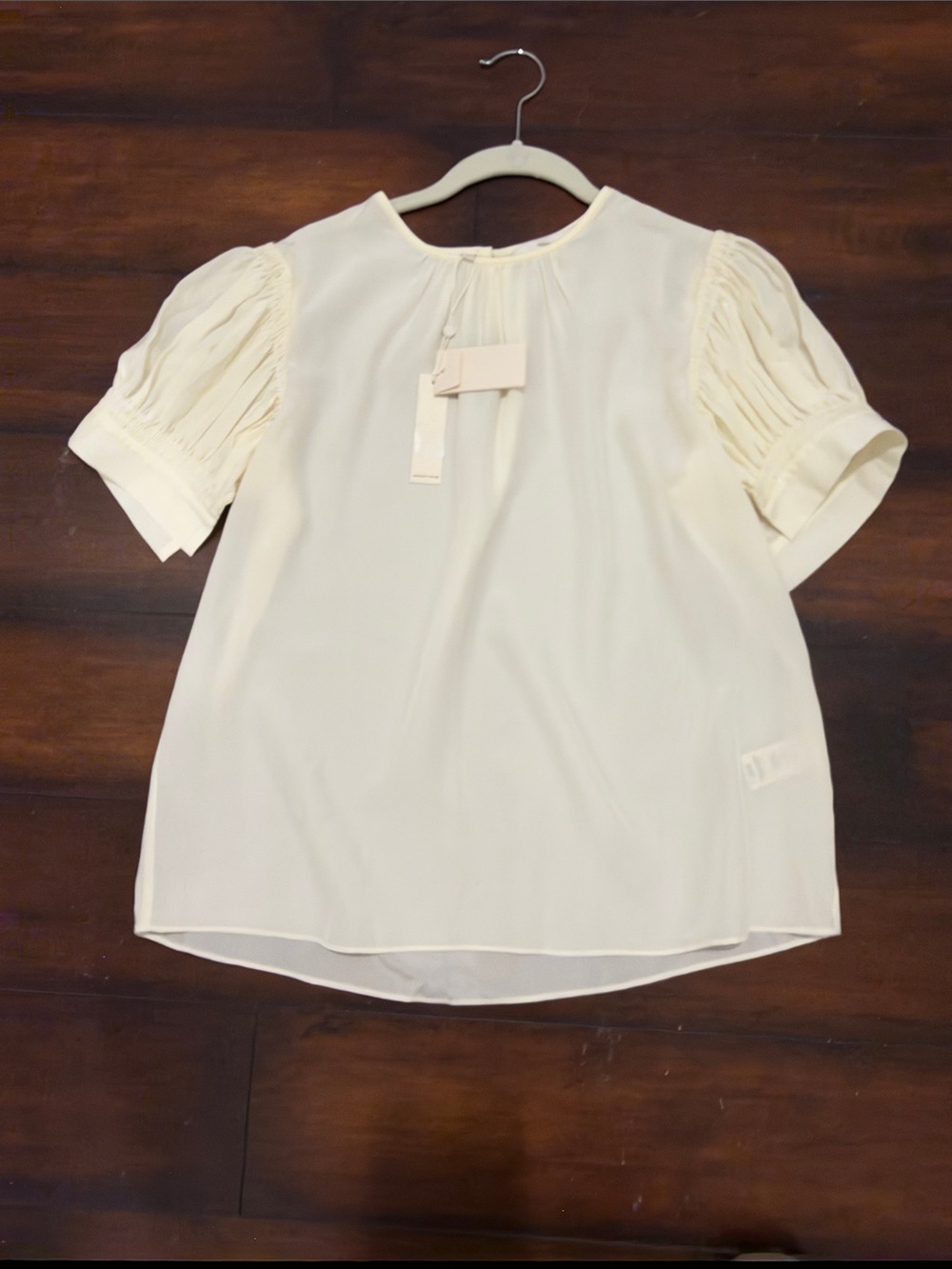 Rebecca Taylor Cream Pleated Short Sleeve Blouse